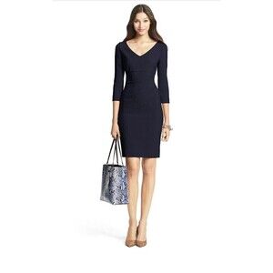 Diane Von Furstenberg Navy V-Neck Sheath Dress